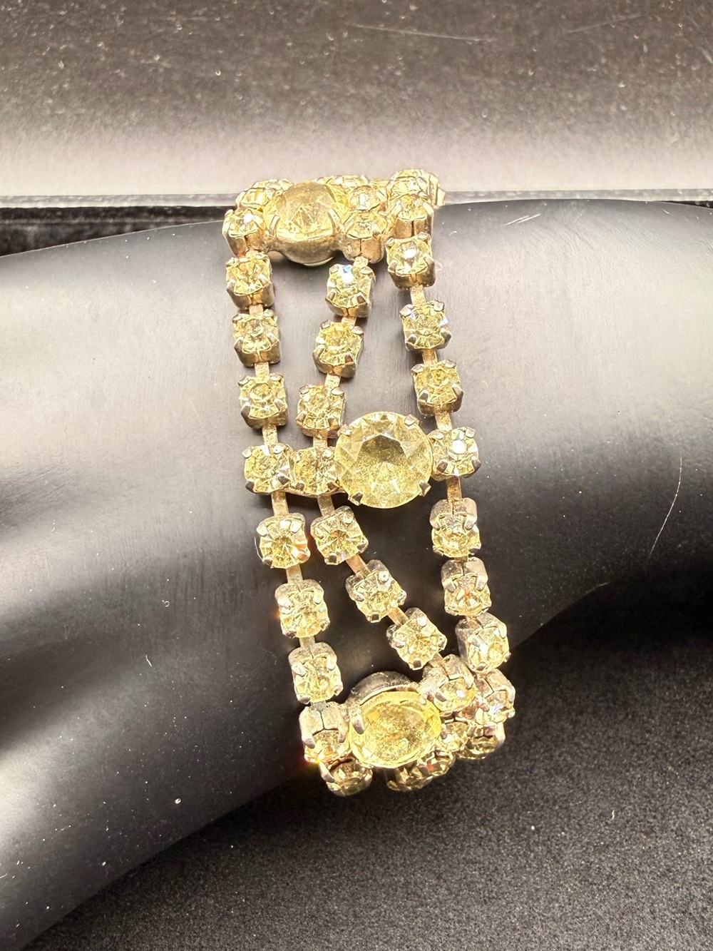 Vintage Gold Crystal Triple-Row Bracelet